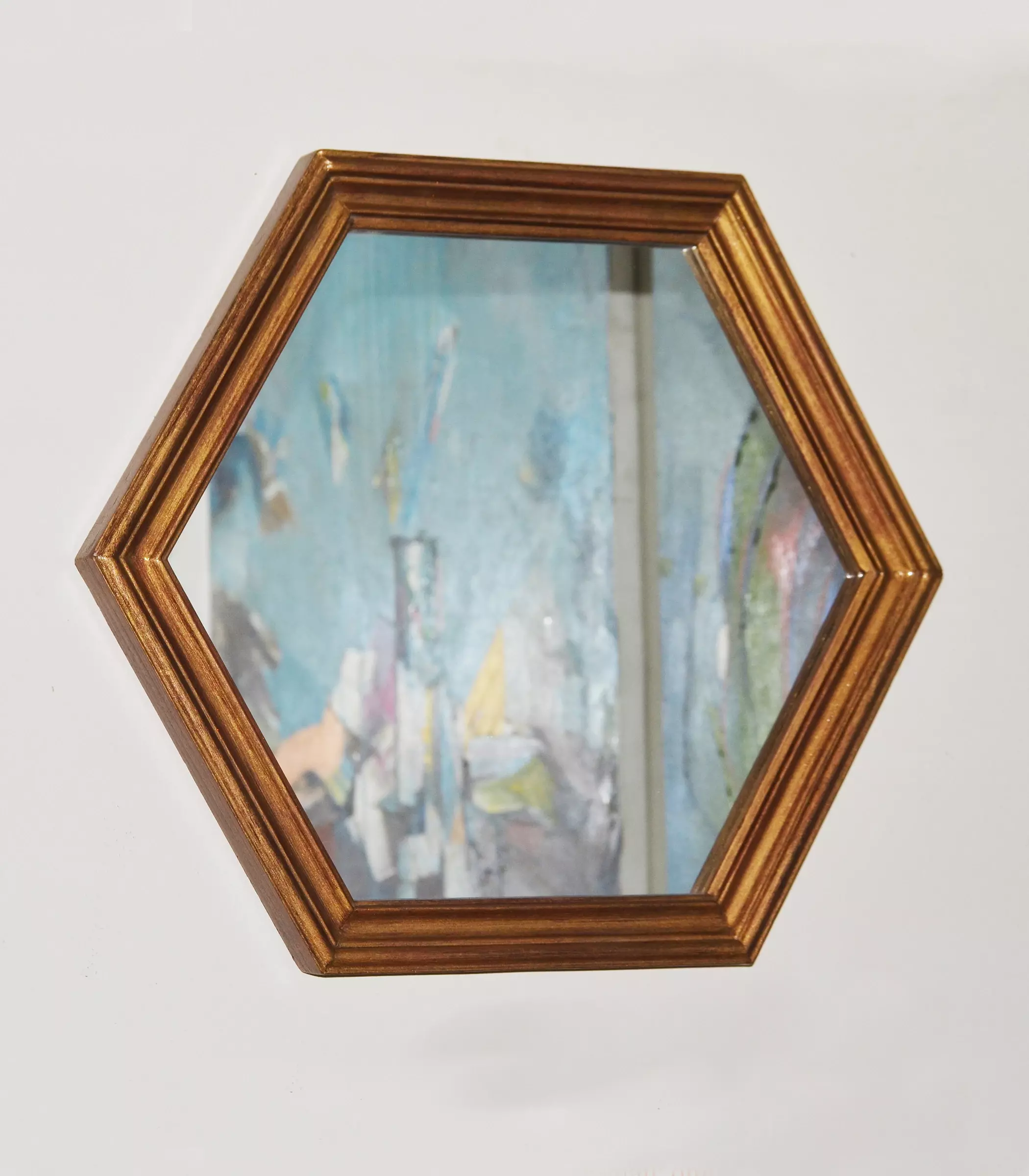 Hexagon Gold Wooden Framed Mirror