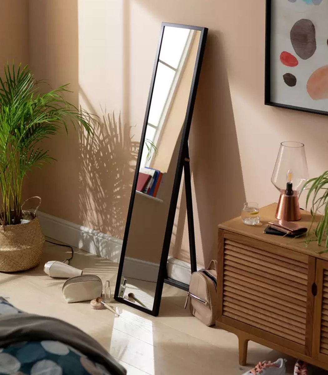 Full Length Black Wooden Framed Standing Mirror