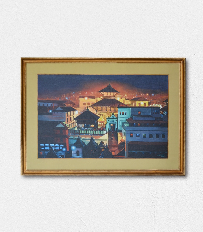 Night View of Pashupati Nath Temple - Acrylic on Canvas
