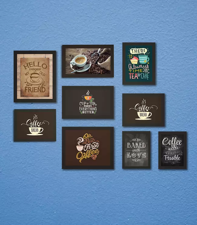 Vintage Coffee Framed Poster Set for Kitchen, Cafe Bar, Restaurants